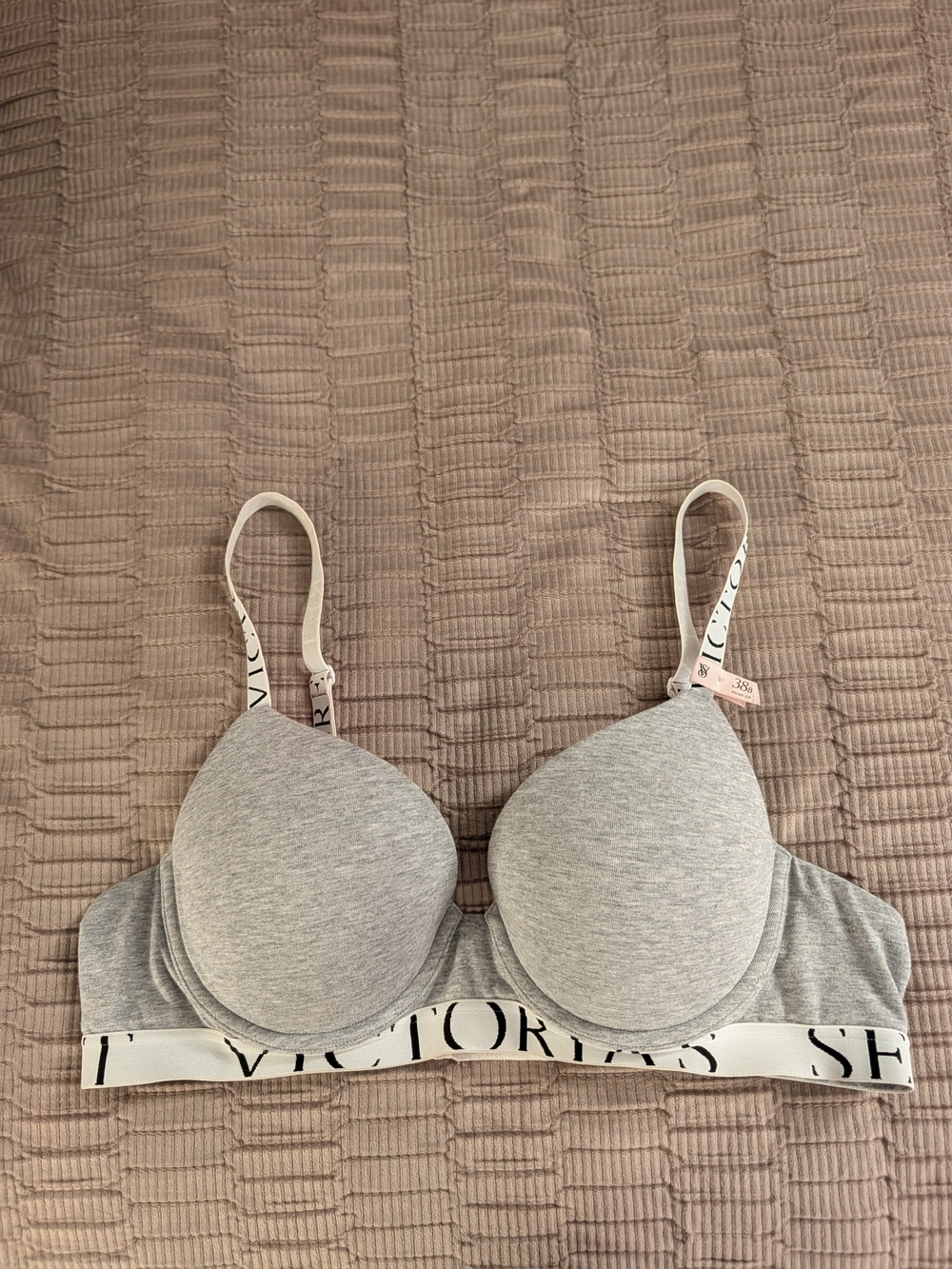 Victoria's Secret Gray Padded Seamless Logo Band Bra 38B